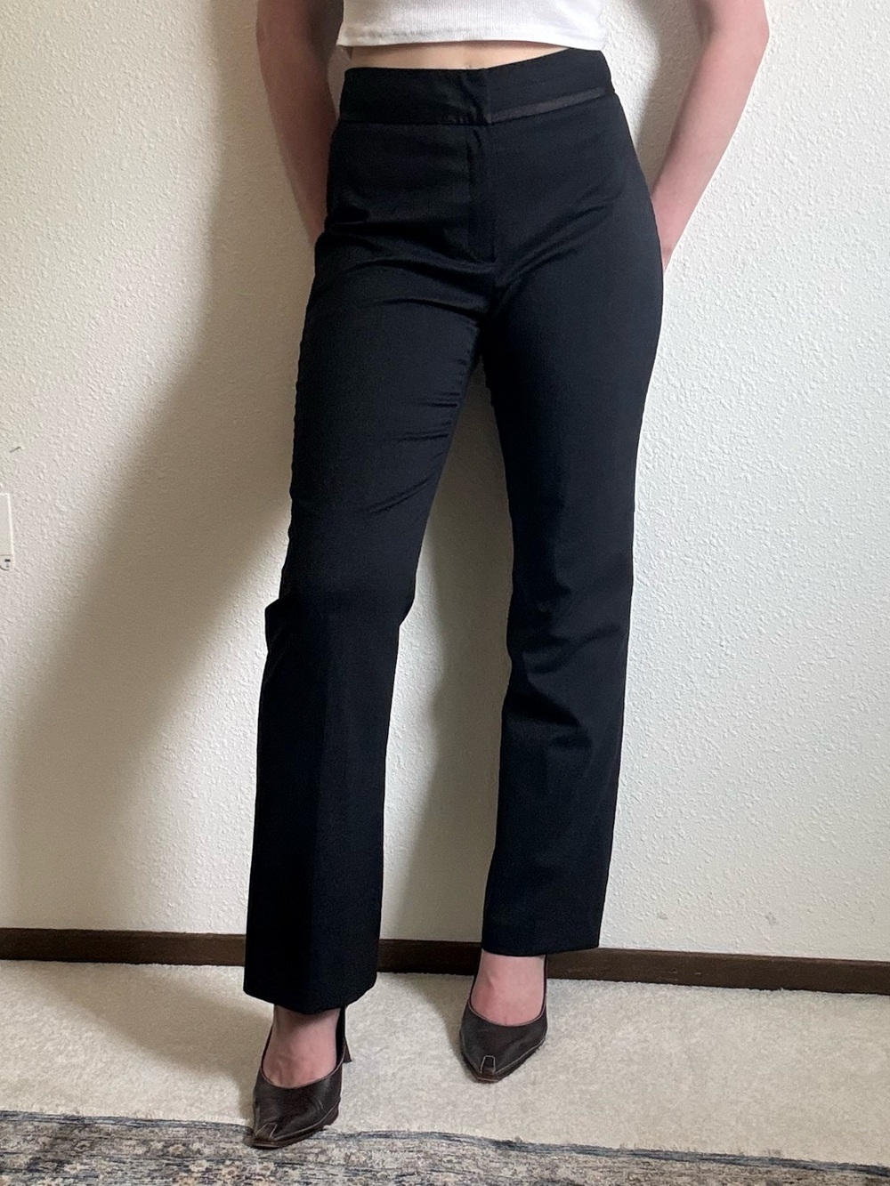 Vintage Preston & York Wool Blend Bootcut Trousers 90s Minimalist Office Siren
